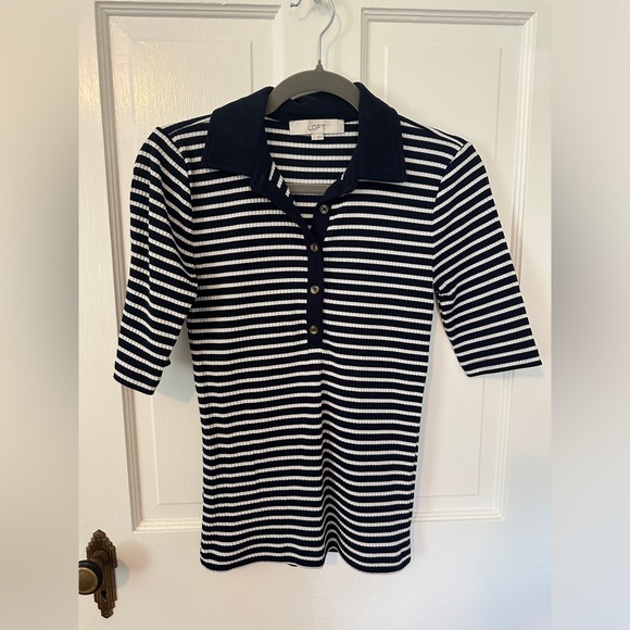 Loft Stripe Ribbed Polo Shirt | LIKE NEW | Size: Small - Picture 5 of 8